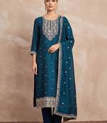 Women Ethnic Motifs Embroidered Regular Thread Work Kurta with Trousers & With Dupatta