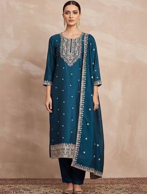 Women Ethnic Motifs Embroidered Regular Thread Work Kurta with Trousers & With Dupatta 2