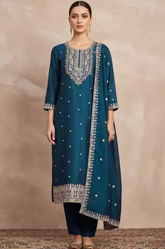 Women Ethnic Motifs Embroidered Regular Thread Work Kurta with Trousers & With Dupatta