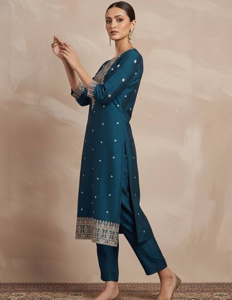 Women Ethnic Motifs Embroidered Regular Thread Work Kurta with Trousers & With Dupatta
