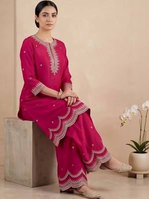 Women Ethnic Motifs Embroidered Regular Thread Work Kurta with Palazzos & With Dupatta 1