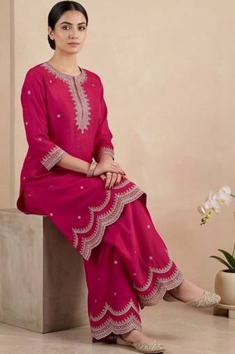 Women Ethnic Motifs Embroidered Regular Thread Work Kurta with Palazzos & With Dupatta