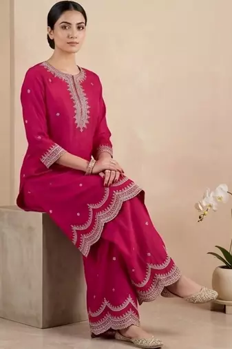 Women Ethnic Motifs Embroidered Regular Thread Work Kurta with Palazzos & With Dupatta