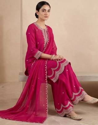 Women Ethnic Motifs Embroidered Regular Thread Work Kurta with Palazzos & With Dupatta 2