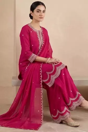 Women Ethnic Motifs Embroidered Regular Thread Work Kurta with Palazzos & With Dupatta
