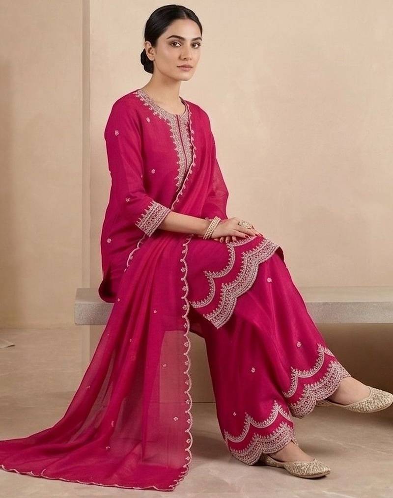 Women Ethnic Motifs Embroidered Regular Thread Work Kurta with Palazzos & With Dupatta