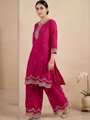 Women Ethnic Motifs Embroidered Regular Thread Work Kurta with Palazzos & With Dupatta 3
