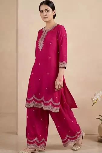 Women Ethnic Motifs Embroidered Regular Thread Work Kurta with Palazzos & With Dupatta