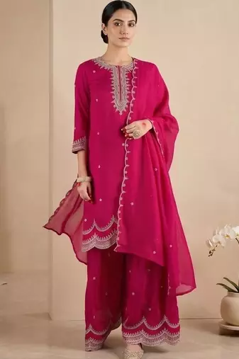 Women Ethnic Motifs Embroidered Regular Thread Work Kurta with Palazzos & With Dupatta