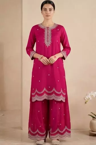 Women Ethnic Motifs Embroidered Regular Thread Work Kurta with Palazzos & With Dupatta