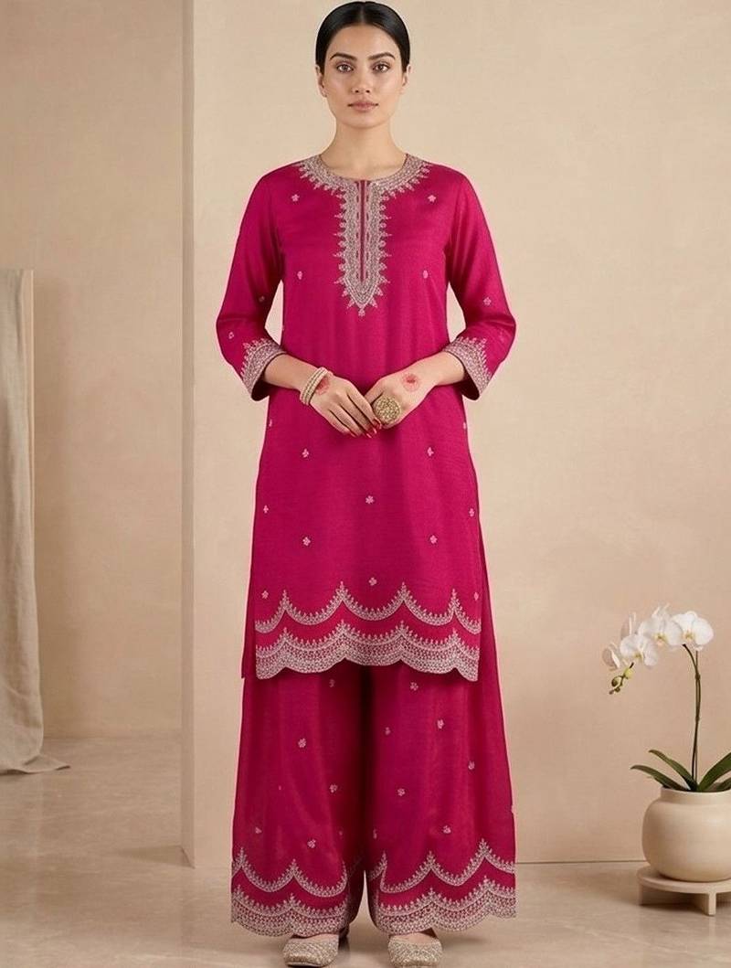 Women Ethnic Motifs Embroidered Regular Thread Work Kurta with Palazzos & With Dupatta