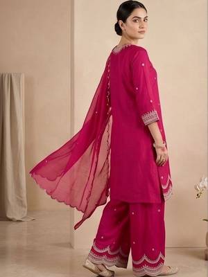 Women Ethnic Motifs Embroidered Regular Thread Work Kurta with Palazzos & With Dupatta 7