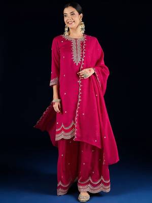 Women Ethnic Motifs Embroidered Kurta with Sharara & Dupatta 1