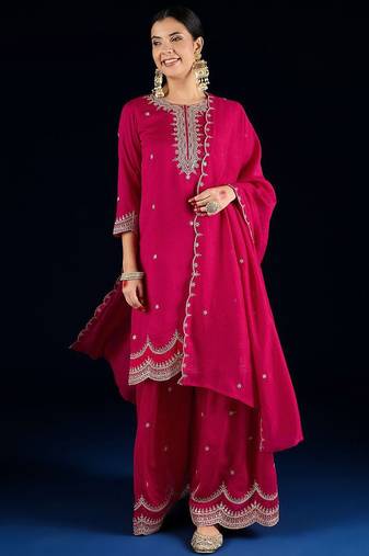 Women Ethnic Motifs Embroidered Kurta with Sharara & Dupatta