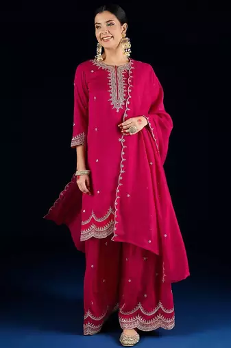Women Ethnic Motifs Embroidered Kurta with Sharara & Dupatta