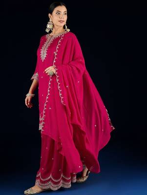Women Ethnic Motifs Embroidered Kurta with Sharara & Dupatta 5