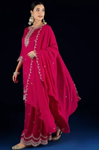 Women Ethnic Motifs Embroidered Kurta with Sharara & Dupatta