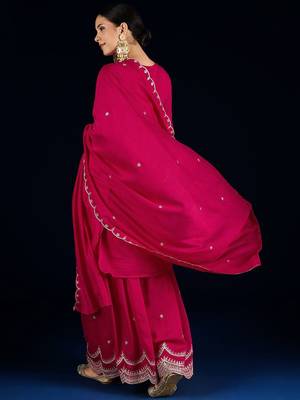Women Ethnic Motifs Embroidered Kurta with Sharara & Dupatta 6