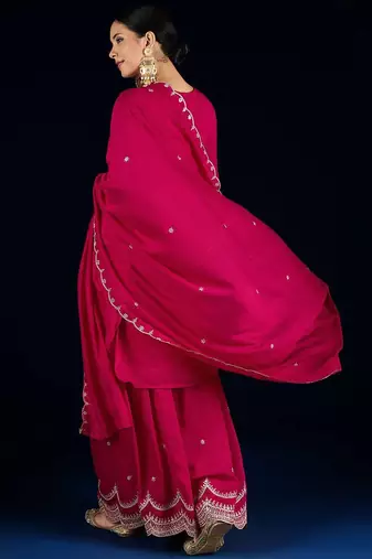 Women Ethnic Motifs Embroidered Kurta with Sharara & Dupatta