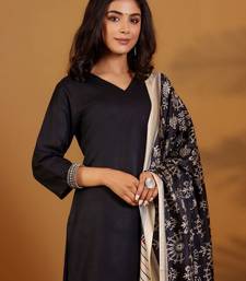V-Neck Straight Kurta With Trousers And Dupatta