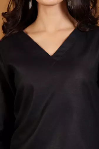 V-Neck Straight Kurta With Trousers And Dupatta