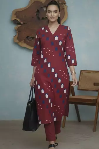 Women Ethnic Motifs Printed Regular Kurta with Trousers
