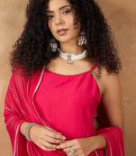 Women Spaghetti Tie Up Strap Floral Kurta with Trousers & Dupatta