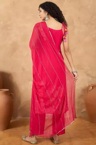 Women Spaghetti Tie Up Strap Floral Kurta with Trousers & Dupatta