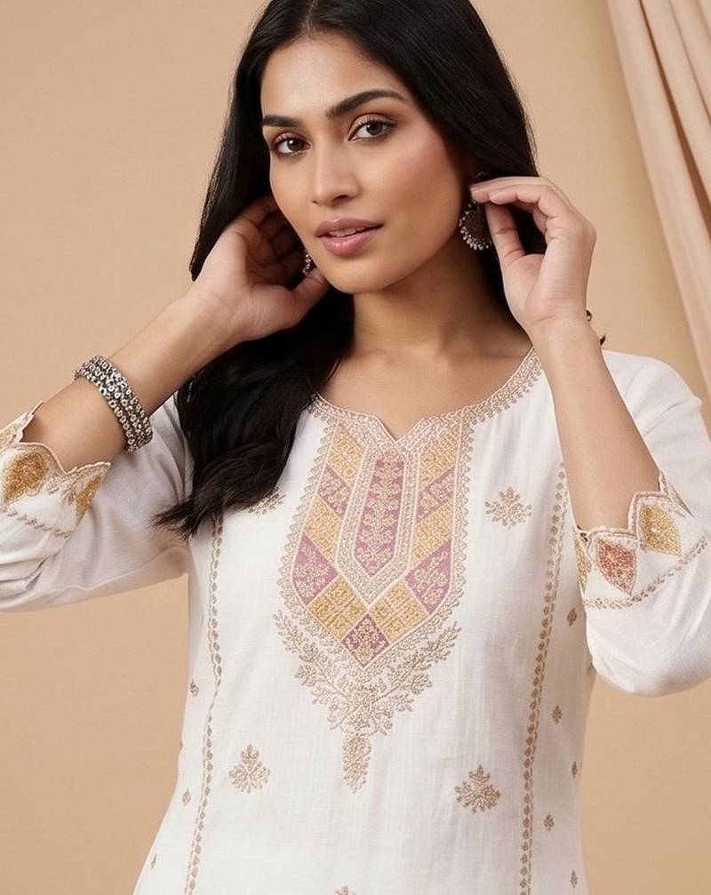 Women Ethnic Motifs Embroidered Regular Thread Work Kurta with Trousers & With Dupatta