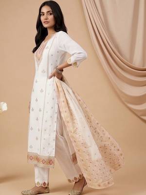 Women Ethnic Motifs Embroidered Regular Thread Work Kurta with Trousers & With Dupatta 5