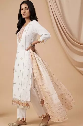 Women Ethnic Motifs Embroidered Regular Thread Work Kurta with Trousers & With Dupatta