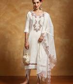 Women Floral Embroidered Regular Thread Work Kurta with Dhoti Pants & With Dupatta
