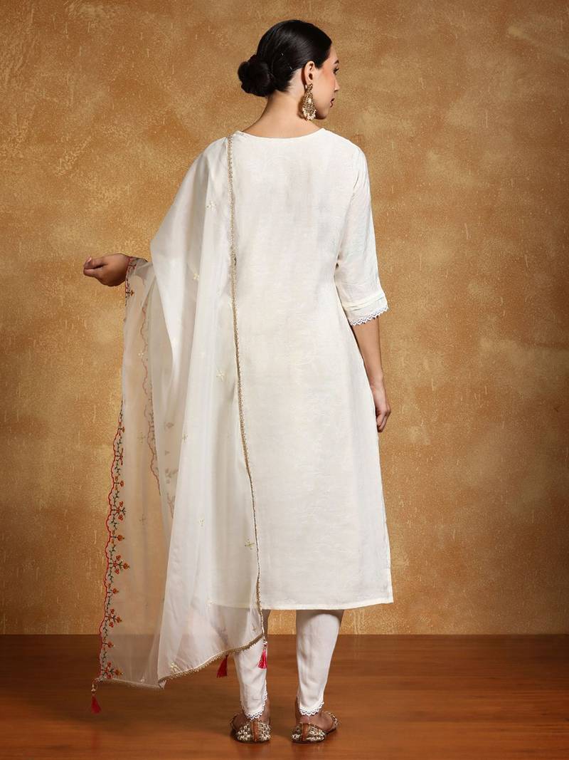 Women Floral Embroidered Regular Thread Work Kurta with Dhoti Pants & With Dupatta