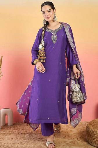 Women Ethnic Motifs Embroidered Beads and Stones Kurta with Trouser & Dupatta
