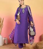 Women Ethnic Motifs Embroidered Beads and Stones Kurta with Trouser & Dupatta