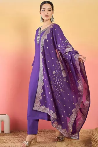 Women Ethnic Motifs Embroidered Beads and Stones Kurta with Trouser & Dupatta