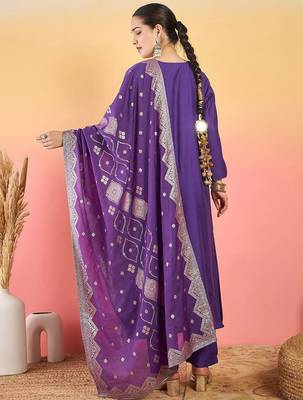 Women Ethnic Motifs Embroidered Beads and Stones Kurta with Trouser & Dupatta 6