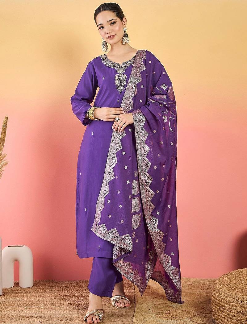 Women Ethnic Motifs Embroidered Beads and Stones Kurta with Trouser & Dupatta