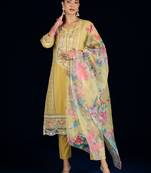 Women Floral Embroidered Pure Cotton Kurta with Trousers & Dupatta