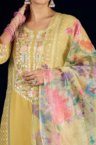 Women Floral Embroidered Pure Cotton Kurta with Trousers & Dupatta