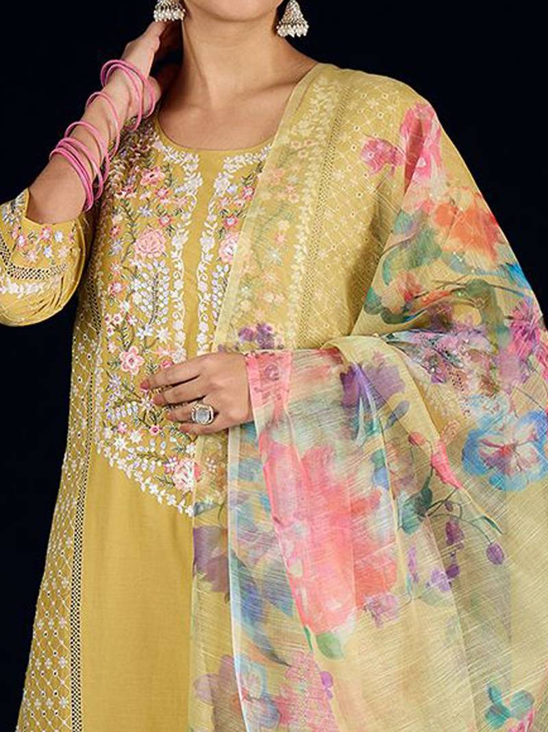 Women Floral Embroidered Pure Cotton Kurta with Trousers & Dupatta
