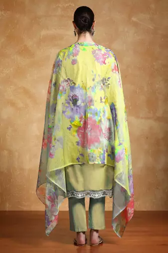 Floral Embroidered Thread Work Pure Cotton Straight Kurta With Trousers & Dupatta