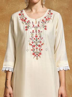 Women Floral Yoke Design Regular Thread Work Kurta with Trousers & With Dupatta 7