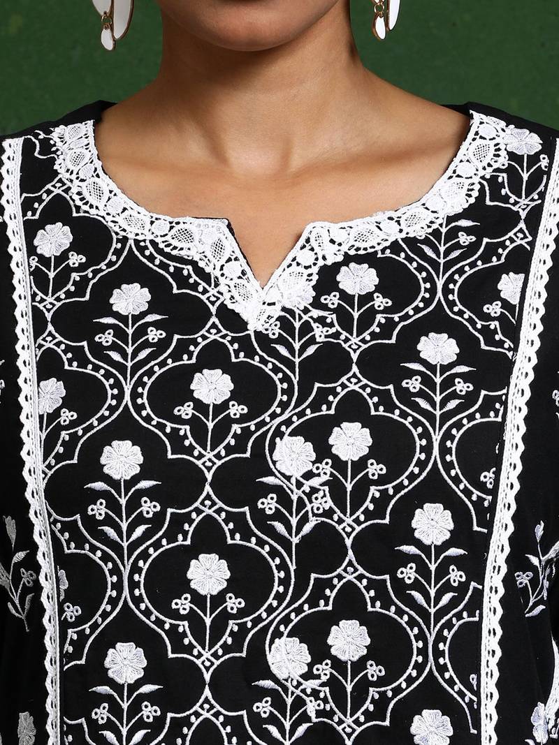 Women Floral Embroidered Regular Chikankari Pure Cotton Kurta with Trousers & With Dupatta