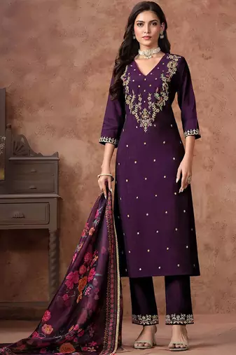 Women Ethnic Motifs Embroidered Regular Kurta with Trousers & With Dupatta