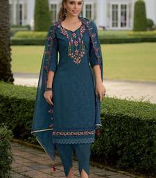 Floral Yoke Design V-Neck Thread Work Straight Kurta With Dhoti & Dupatta