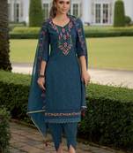 Floral Yoke Design V-Neck Thread Work Straight Kurta With Dhoti & Dupatta