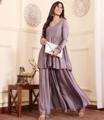 V-Neck Gotta Patti Long Sleeves A-Line Flared Kurta with Palazzo