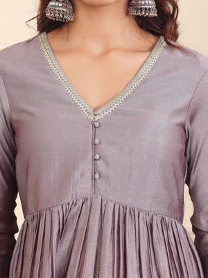 V-Neck Gotta Patti Long Sleeves A-Line Flared Kurta with Palazzo 2