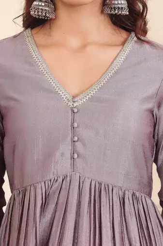 V-Neck Gotta Patti Long Sleeves A-Line Flared Kurta with Palazzo